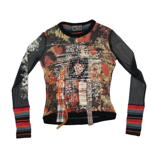 Vintage Y2K Patchwork Mixed-Media Sweater Multicolor L