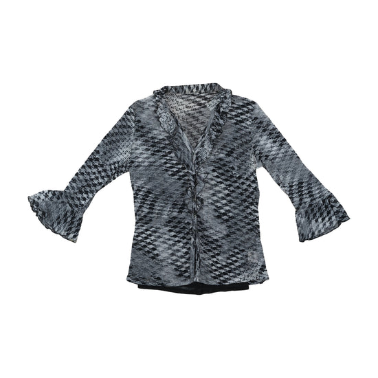 Vintage Houndstooth Bell Sleeve Blouse Gray L