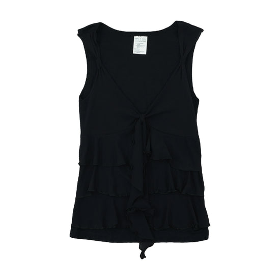 Vintage Y2K Ruffle Tie-Front Tank Top Black S