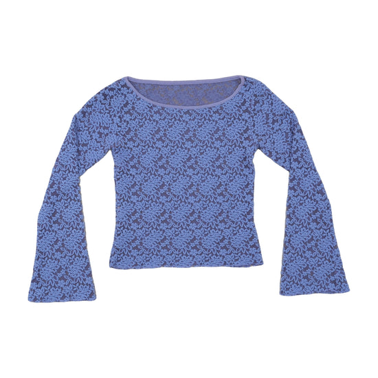 Vintage Lace Bell Sleeve Cropped Blouse Purple