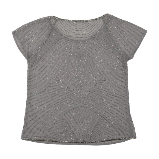 Marina Rinaldi Beaded Mesh Blouse Gray
