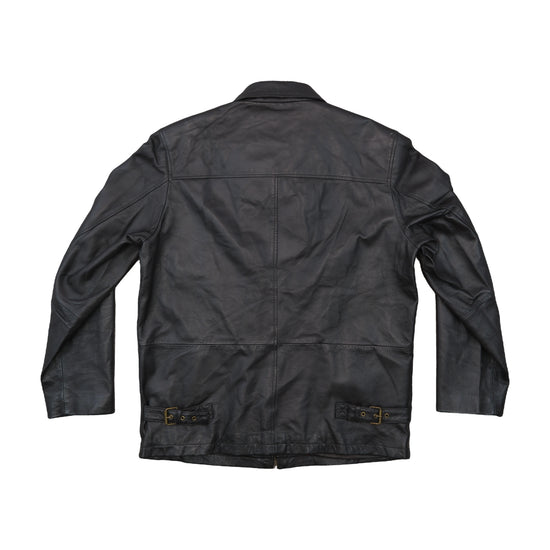 Essentials Leather Jacket Zip Front Black M