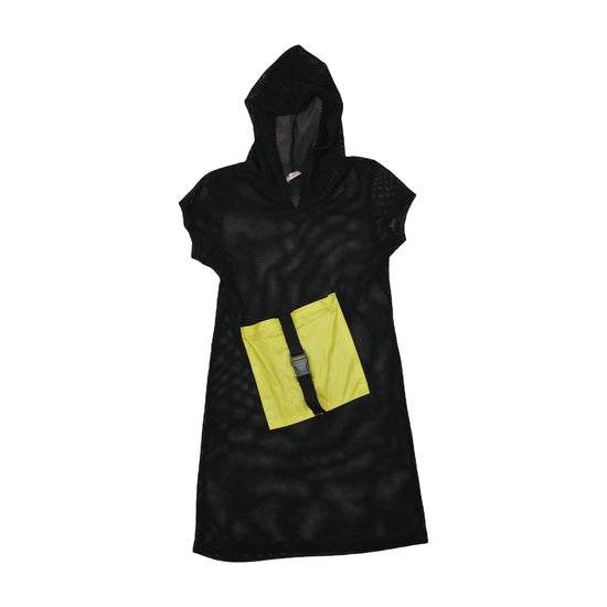 Teto Mesh Mini Dress Neon Yellow Pocket Black