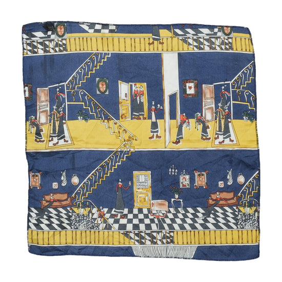 Vintage Novelty Print Scarf Navy