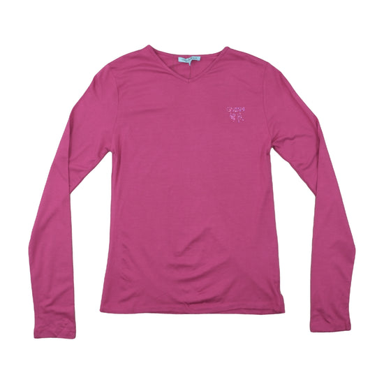 Guess by Marciano Rhinestone Long-Sleeve V-Neck Top Pink XS