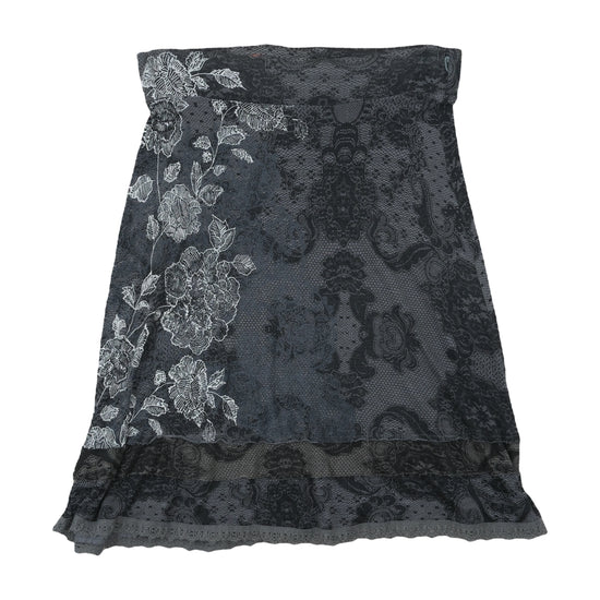 Desigual Lace Print Midi Skirt Charcoal Gray L
