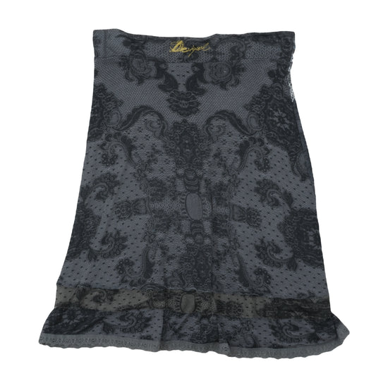 Desigual Lace Print Midi Skirt Charcoal Gray L