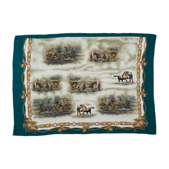 Vintage Equestrian Print Oblong Scarf Teal Green