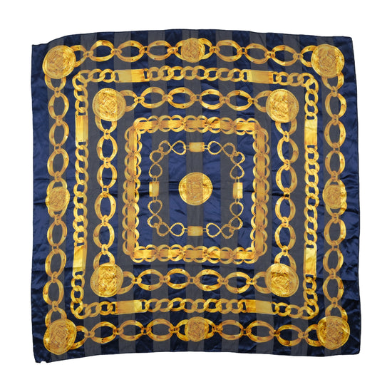 Vintage Baroque Chain Print Scarf Navy Gold