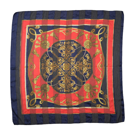 Vintage Baroque Tassel Print Square Scarf Navy