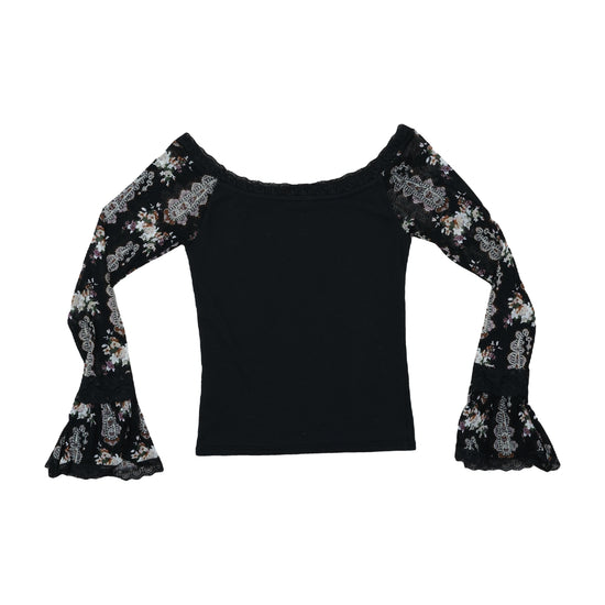 TopStudio Blouse Floral Lace Bell Sleeves Black S