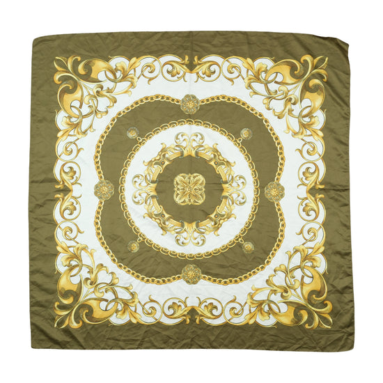 Vintage Baroque Chain Print Square Scarf Olive Green