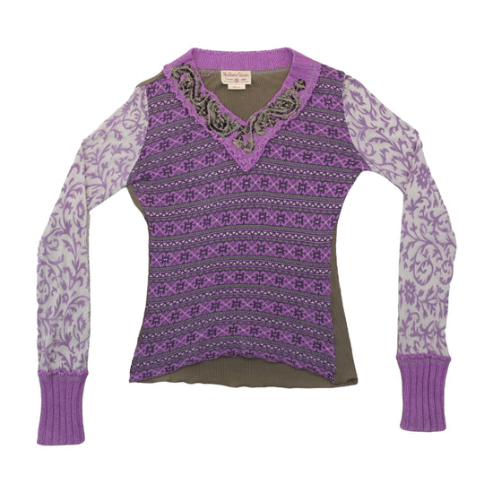 Marlboro Classics Fair Isle Mixed Panel Sweater Purple S