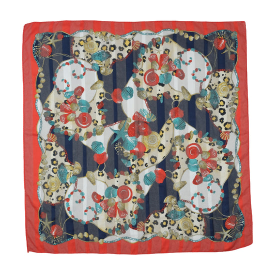 Vintage Square Scarf Seashell Print Red One Size