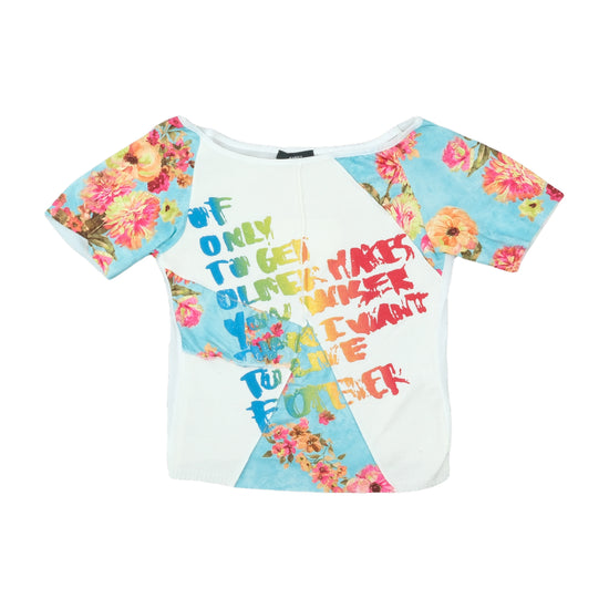 Jronica Floral Graphic Crop T-Shirt Blue L