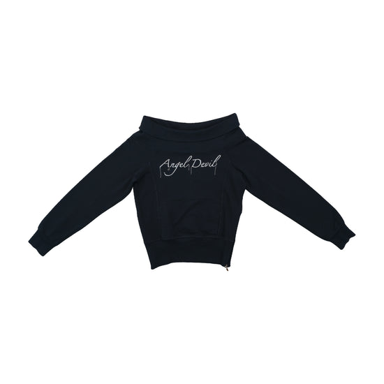 Angel Devil Cropped Off-Shoulder Sweater Black XS