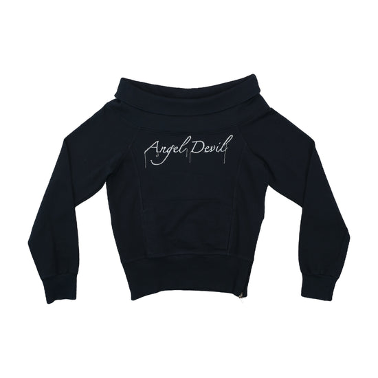 Angel Devil Cropped Off-Shoulder Sweater Black XS