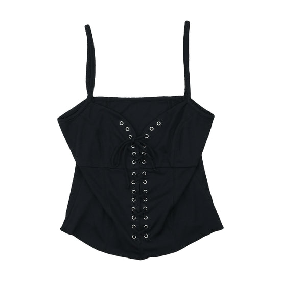 Vintage Corset Top Lace-Up Grommet Black S