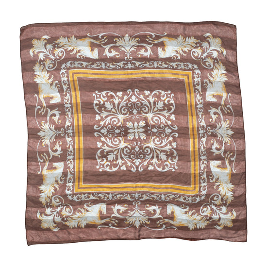 Vintage Baroque Equestrian Print Square Scarf Brown