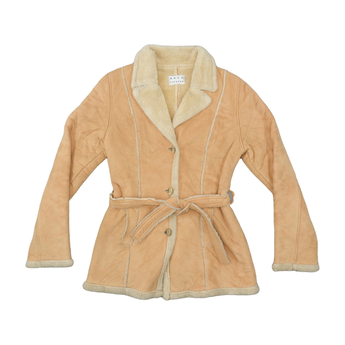 ARCO Iris Faux Shearling Belted Jacket Beige M