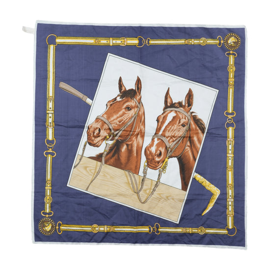 Vintage Equestrian Print Square Scarf Navy
