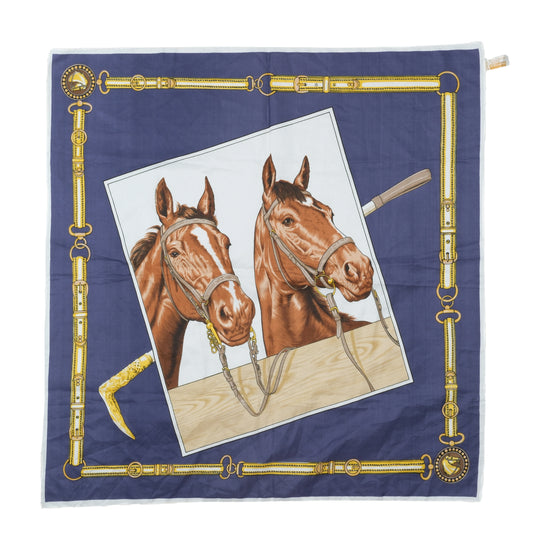 Vintage Equestrian Print Square Scarf Navy