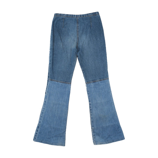 Vintage Y2K Patchwork Low-Rise Flare Jeans Medium Blue S