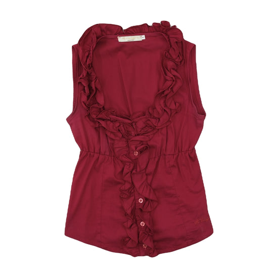 Artigli Ruffle-Front Sleeveless Blouse Burgundy Red M