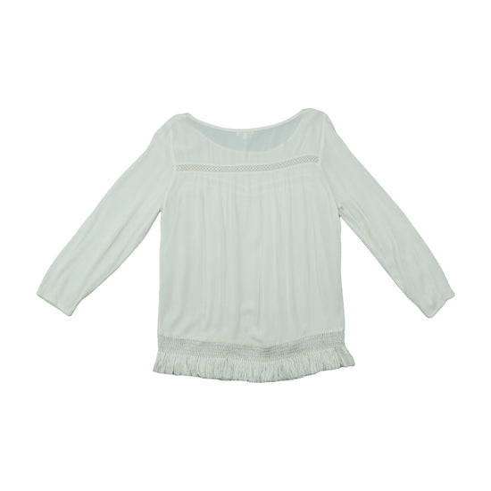 Grain De Malice Boho Blouse Fringe Smocked Ivory M