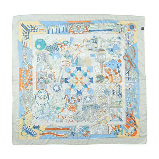 Vintage Large Square Scarf Collage Print Light Blue