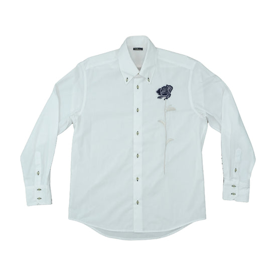 Prentiss Embroidered Rose Button Up Shirt White
