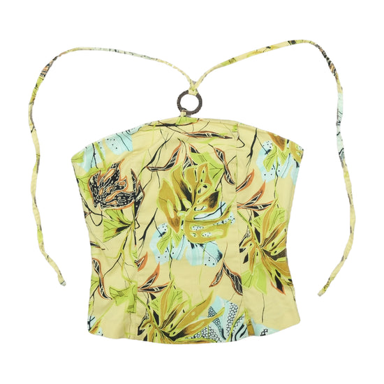 Vintage Y2K Tropical Print Halter Corset Bustier Yellow