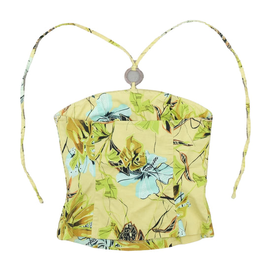 Vintage Y2K Tropical Print Halter Corset Bustier Yellow