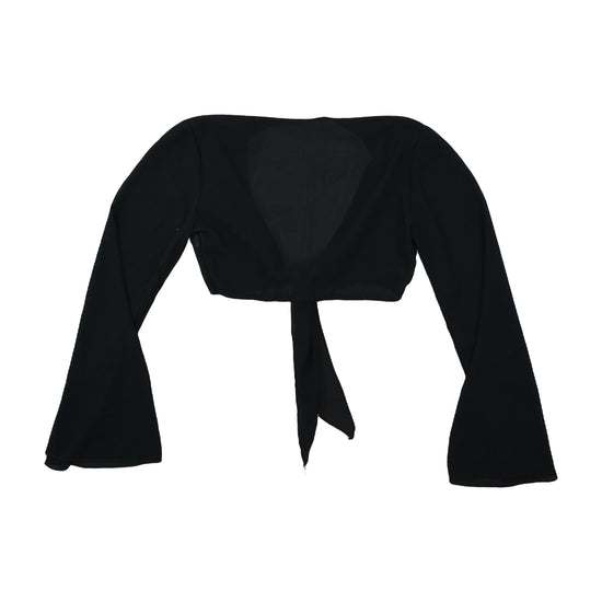 Vintage Tie-Front Crop Blouse Flared Sleeves Black