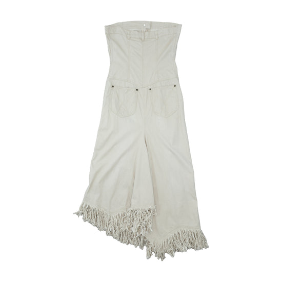 Plein Sud Jeans Strapless Asymmetric Fringe Skirt Beige