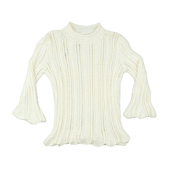 Vintage Pointelle Knit Sweater Bell Sleeves Cream
