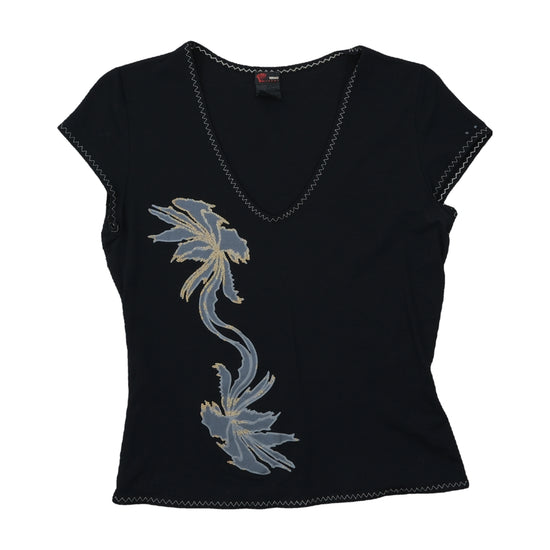 Versace Sport Fitted T-Shirt Floral Appliqué Black L