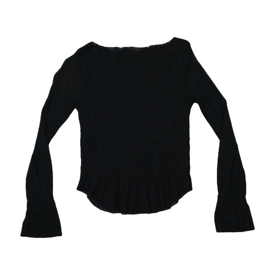 Stress Smocked Long-Sleeve Top Bell Sleeves Black