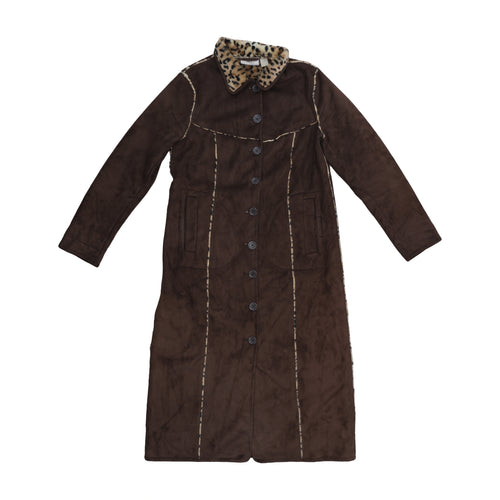 b.p.c. Bonprix Faux Suede Coat Leopard Trim Brown