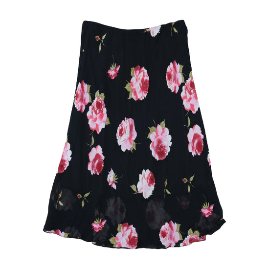 Vintage Floral Midi Skirt Black Rose Print S