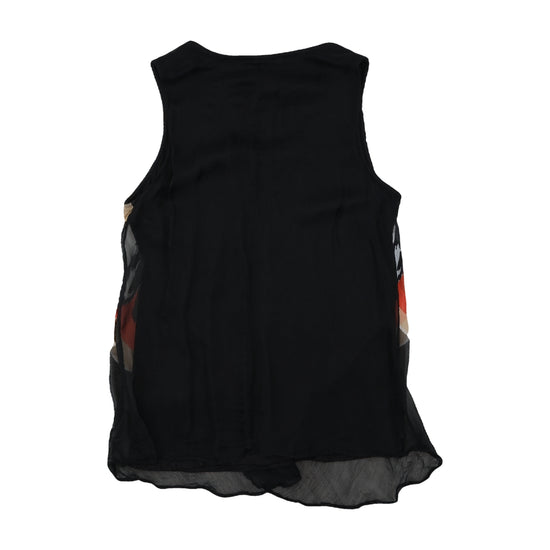 Vintage Boho Camisole Feather Print Beaded Neckline Black