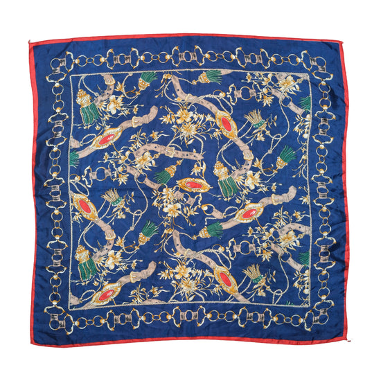 Vintage Equestrian Print Square Scarf Navy