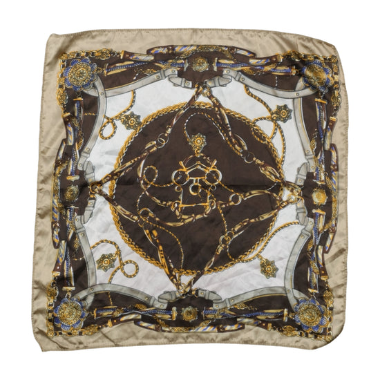 Vintage Equestrian Print Satin Scarf Brown