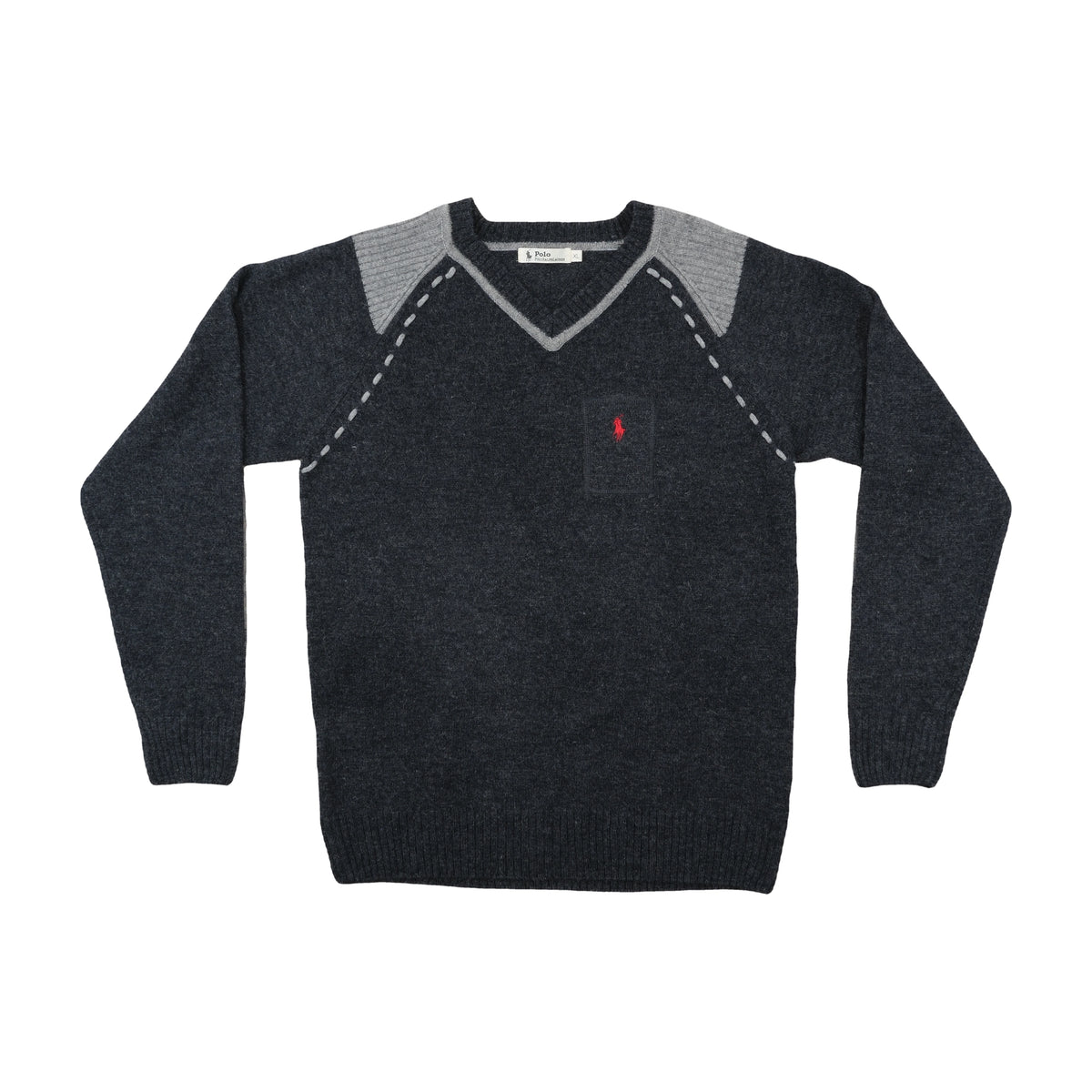 Polo Ralph Lauren Wool Blend V-Neck Sweater Charcoal Grey XL