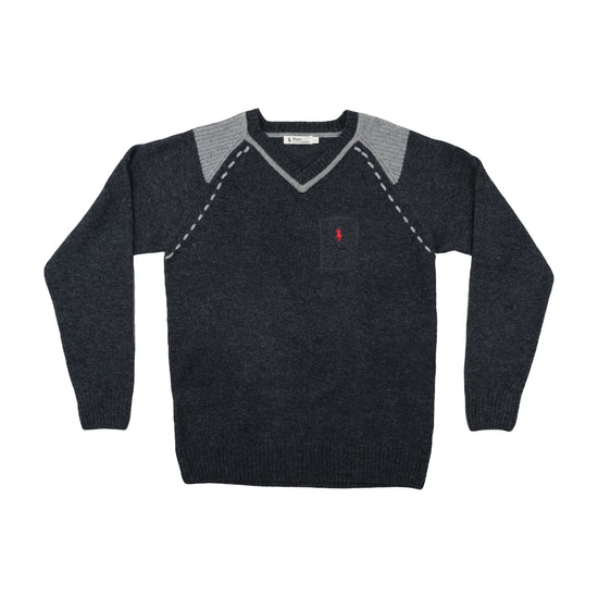 Wool Blend V-Neck Sweater Charcoal Grey XL