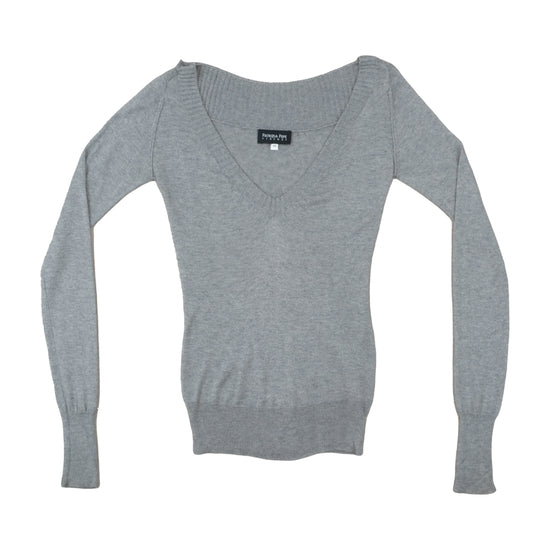 Patrizia Pepe Firenze Silk Cashmere V-Neck Sweater Heather Grey S