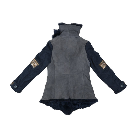 Patrizia Pepe Mixed-Material Embellished Jacket Gray M