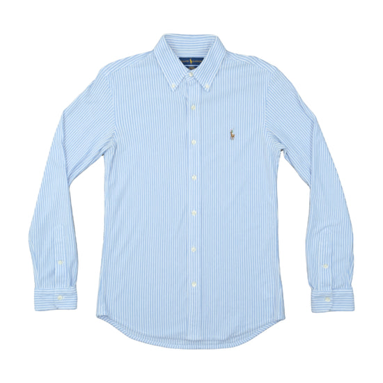 Ralph Lauren Slim Fit Knit Oxford Shirt Blue Stripe M