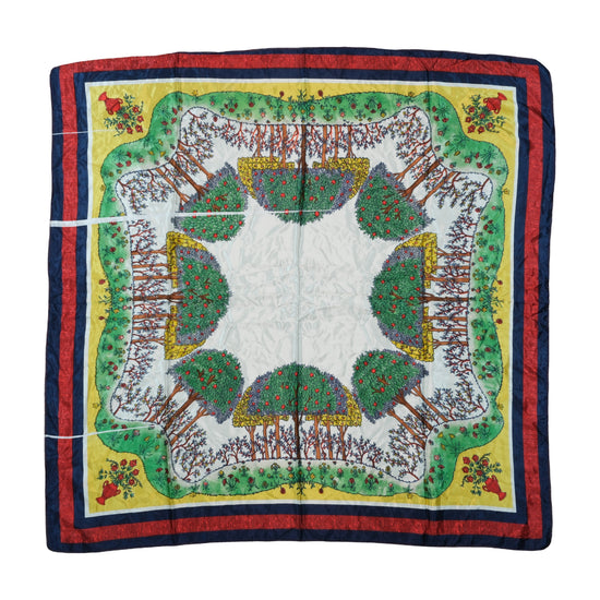 Vintage Satin Scarf Garden Print Multicolor