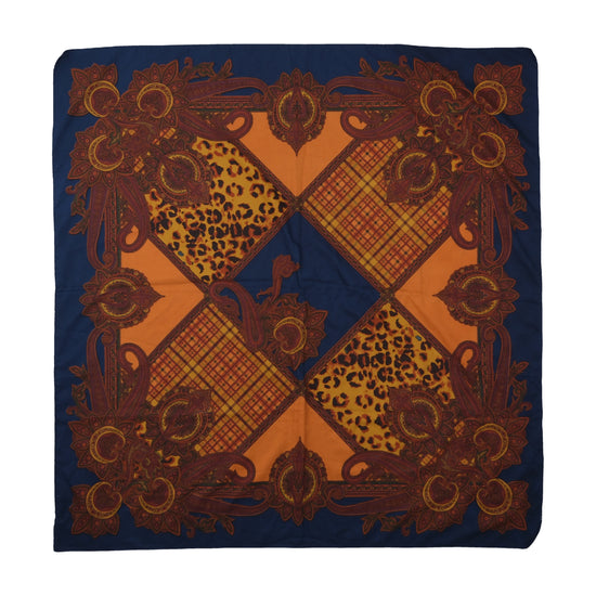 Vintage Baroque Paisley Leopard Square Scarf Navy